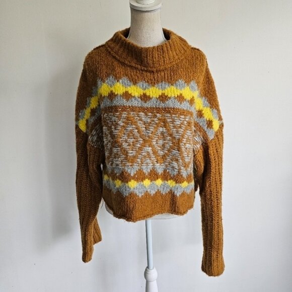 Free People "Alpine" Mock Neck Sweater in "Cinnamon Toast Combo" - Picture 3 of 9